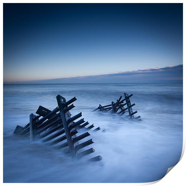 Caistor beach defences Print by Simon Wrigglesworth