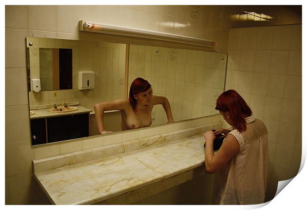 Topless Mirror Reflection Horror in the Ladies Res Print by Richie Fitzgerald