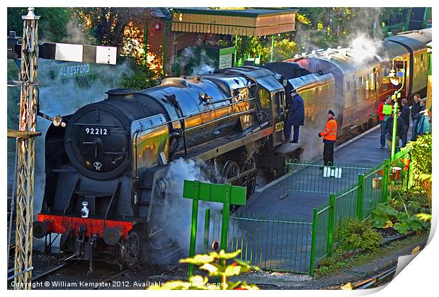 Mid Hants 9F 92212 at Alresford station Print by William Kempster