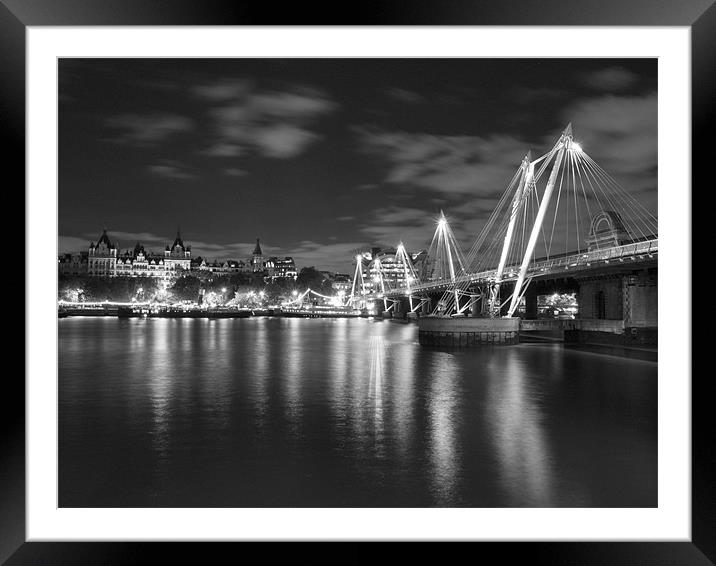 Hungerford Bridge London Black & White Framed Mounted Print by Clive Eariss