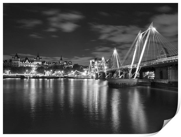 Hungerford Bridge London Black & White Print by Clive Eariss