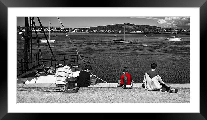 catching crabs in red Framed Mounted Print by meirion matthias