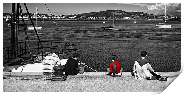 catching crabs in red Print by meirion matthias
