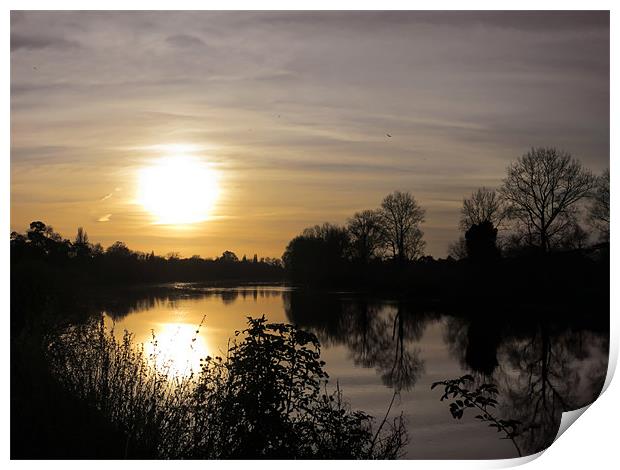 Sunset Over the Riverbank Print by Jon Mills