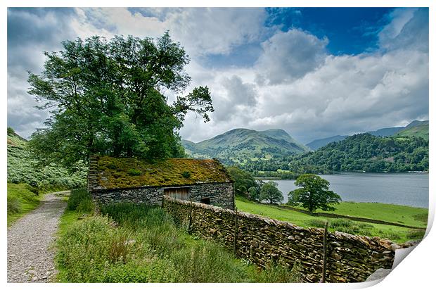 View of Ullswater and mountains Print by Greg Marshall