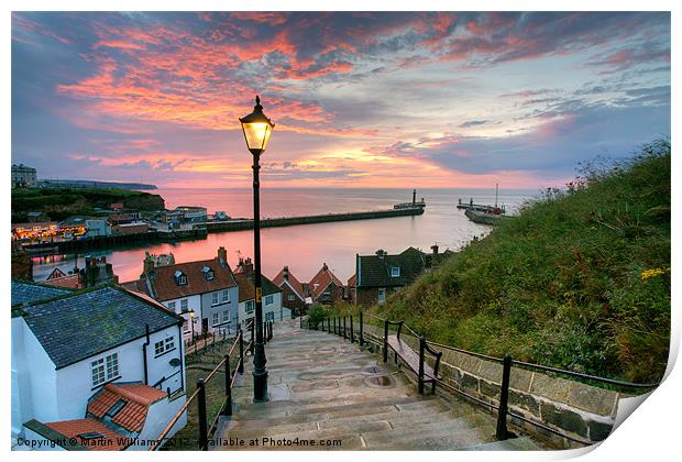 Whitby, 199 Steps, Pink Glow. Print by Martin Williams