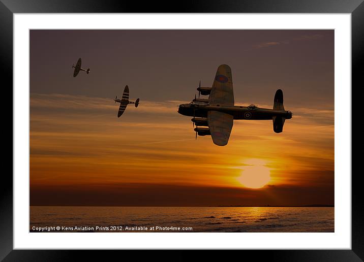 Lancaster Bomber sunset with spitfires Framed Mounted Print by Oxon Images