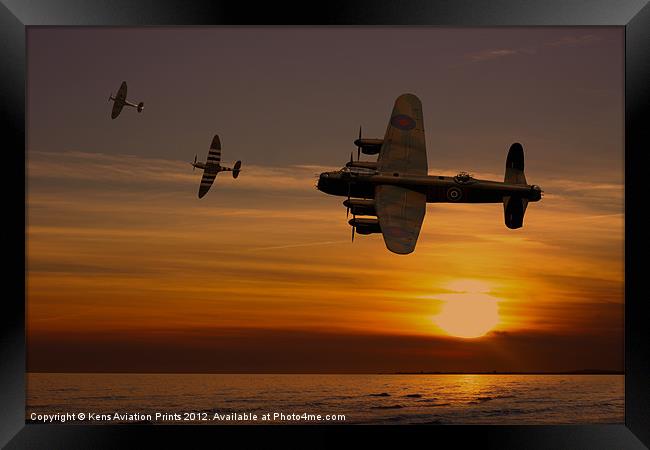 Lancaster Bomber sunset with spitfires Framed Print by Oxon Images