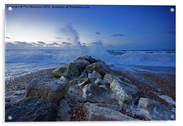 Wave on Rocks Acrylic by Phil Wareham