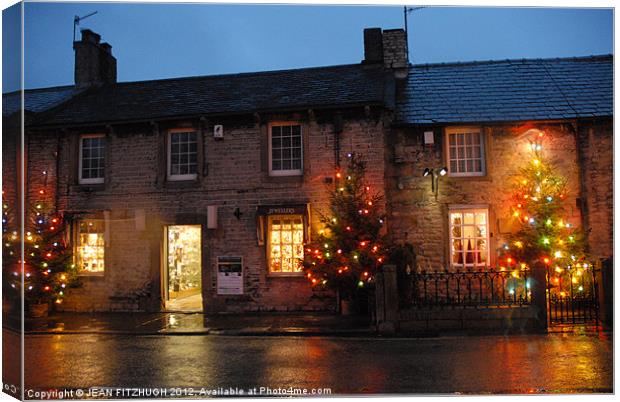 CASTLETON CHRISTMAS LIGHTS in the Peak District Canvas Print by JEAN FITZHUGH