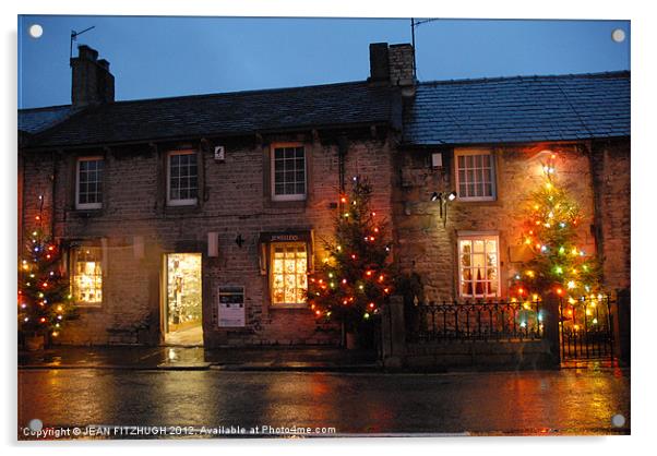 CASTLETON CHRISTMAS LIGHTS in the Peak District Acrylic by JEAN FITZHUGH