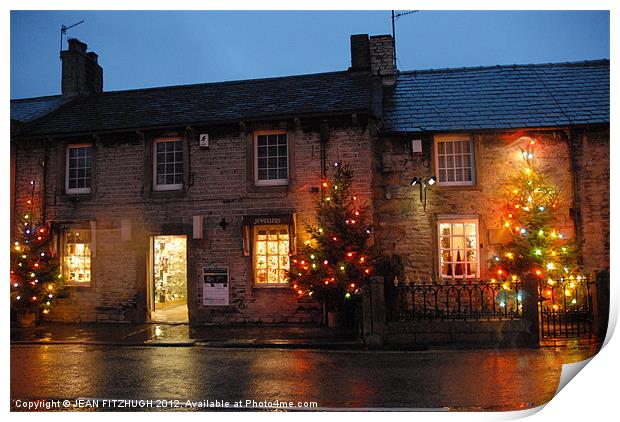 CASTLETON CHRISTMAS LIGHTS in the Peak District Print by JEAN FITZHUGH