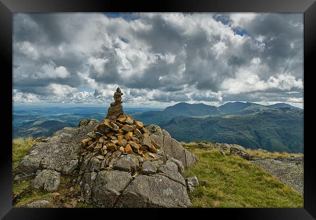 Cairn on Langdale Pikes Framed Print by Greg Marshall