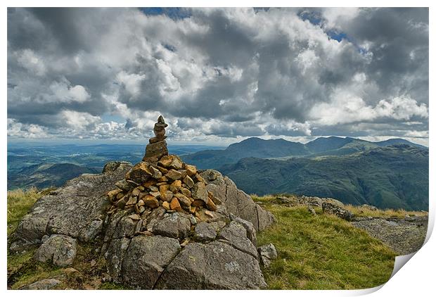 Cairn on Langdale Pikes Print by Greg Marshall