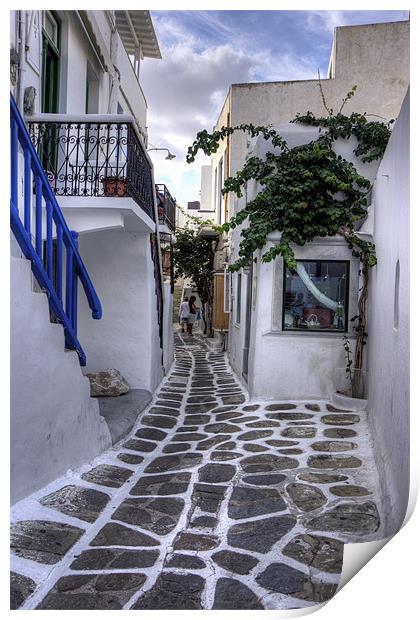 Residential Streets of Mykonos Print by Tom Gomez