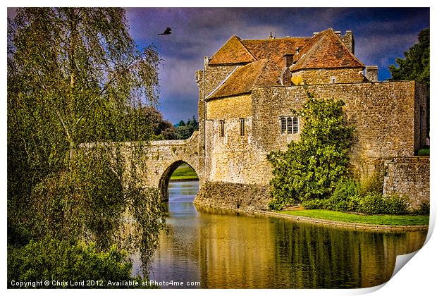 Moat and Gatehouse at Leeds Castle Print by Chris Lord