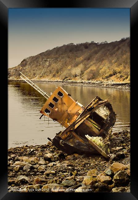 Shipwreck on Highland Beach at Diabaig Framed Print by Tylie Duff Photo Art