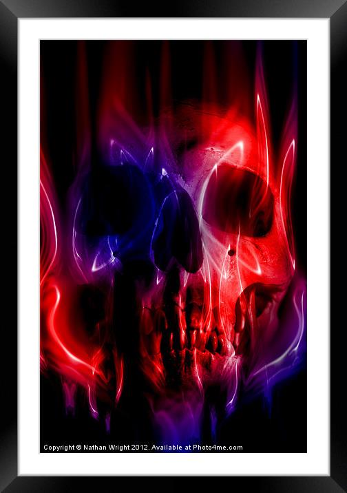 Flaming skull Framed Mounted Print by Nathan Wright