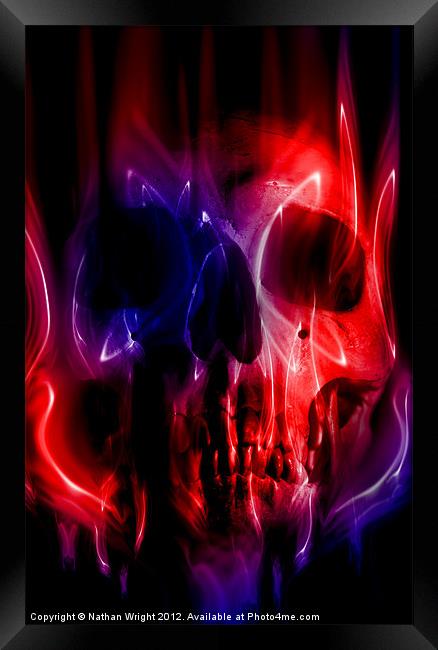 Flaming skull Framed Print by Nathan Wright
