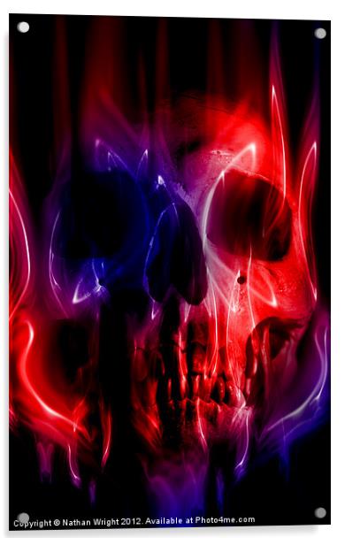 Flaming skull Acrylic by Nathan Wright