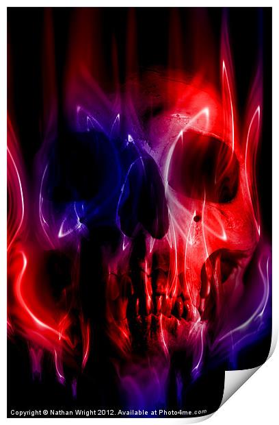 Flaming skull Print by Nathan Wright