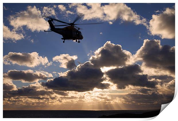 helicopter in sunbeams Print by Gail Johnson