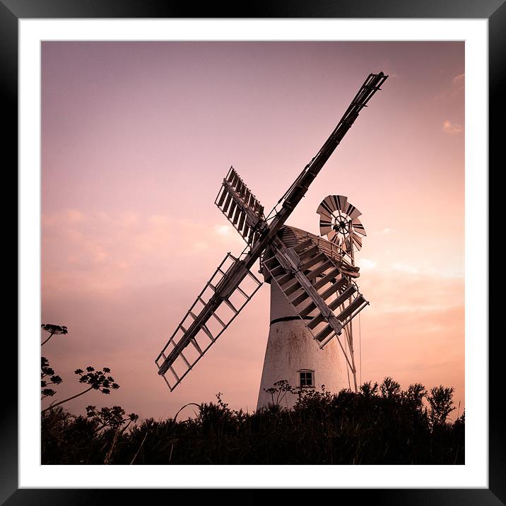 Thurne Windmill at sunset Framed Mounted Print by Simon Wrigglesworth