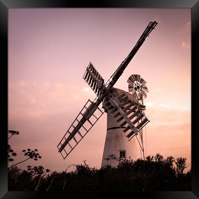 Thurne Windmill at sunset Framed Print by Simon Wrigglesworth