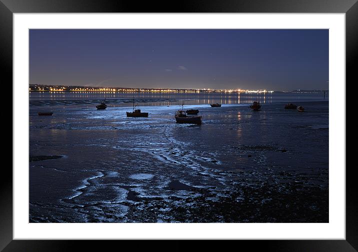 BOATS ON MERSEY MUDBANKTAKEN FROM Framed Mounted Print by lol whittingham