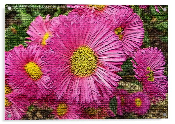 Chrysanthemums pink / yellow mosaic style Acrylic by Anthony Kellaway