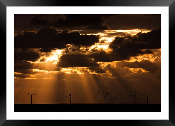 Sunbeams over a wind farm Framed Mounted Print by Gail Johnson