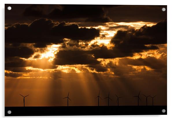 Sunbeams over a wind farm Acrylic by Gail Johnson