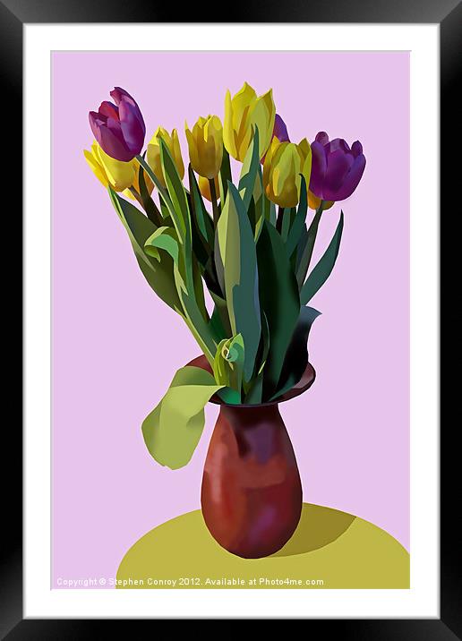 Vase of Yellow and Purple Tulips Framed Mounted Print by Stephen Conroy