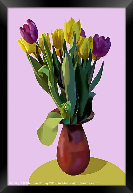 Vase of Yellow and Purple Tulips Framed Print by Stephen Conroy