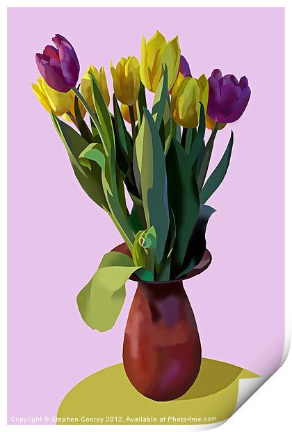 Vase of Yellow and Purple Tulips Print by Stephen Conroy