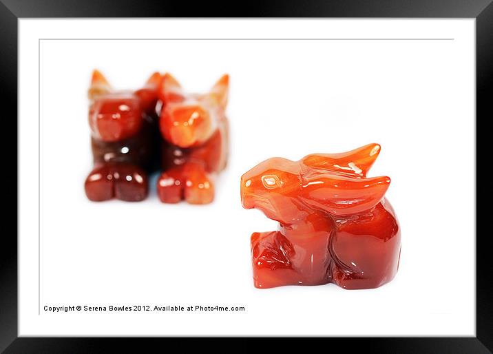 Red Agate Carved Rabbits Framed Mounted Print by Serena Bowles