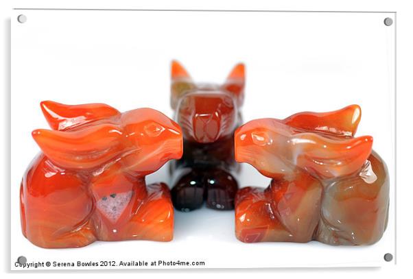 Red Agate Carved Rabbits Acrylic by Serena Bowles