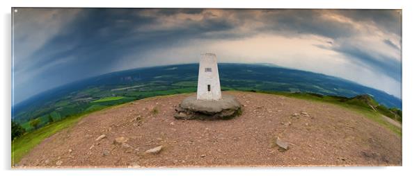 Wrekin trig point panorama Acrylic by Paul Fisher