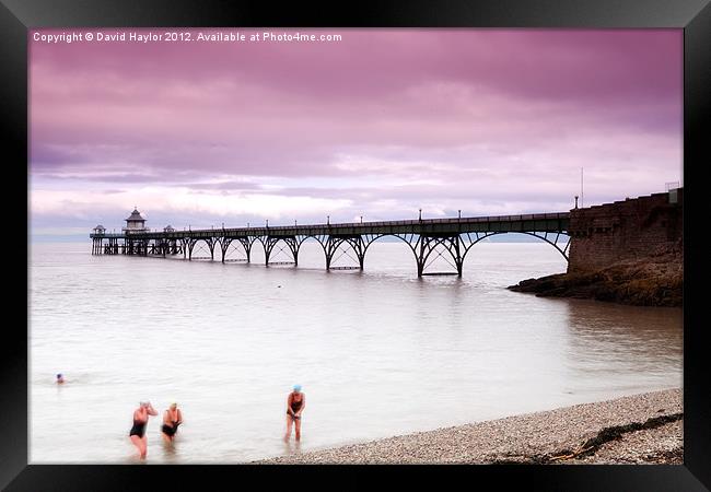 Bathers at Clevedon Pier Framed Print by David Haylor