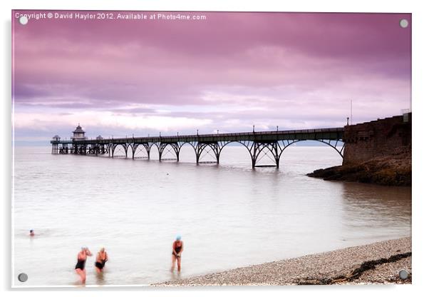 Bathers at Clevedon Pier Acrylic by David Haylor