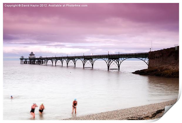 Bathers at Clevedon Pier Print by David Haylor