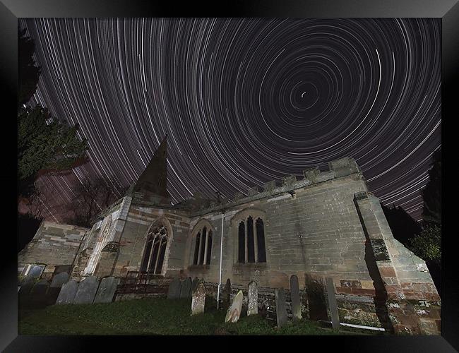 Startrail and church Framed Print by mark humpage
