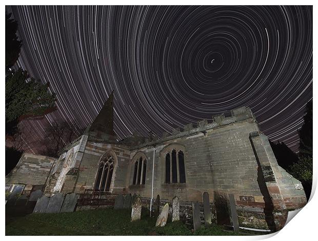 Startrail and church Print by mark humpage