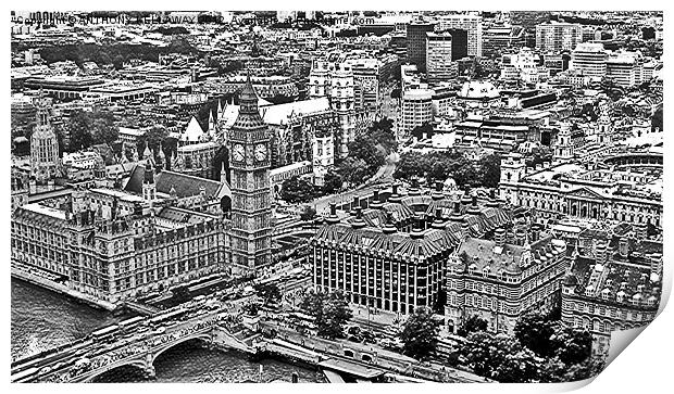 London from the eye. Print by Anthony Kellaway