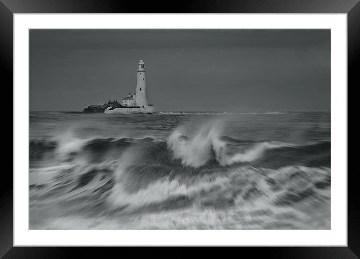 Whitley Bay Lighthouse On A Stormy Day Framed Mounted Print by John Dickson