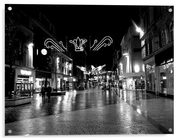 Liverpool, Street lights at night Acrylic by Shaun Cope