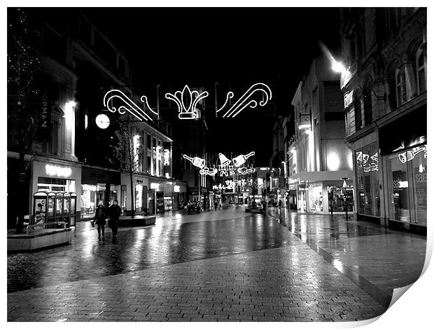 Liverpool, Street lights at night Print by Shaun Cope