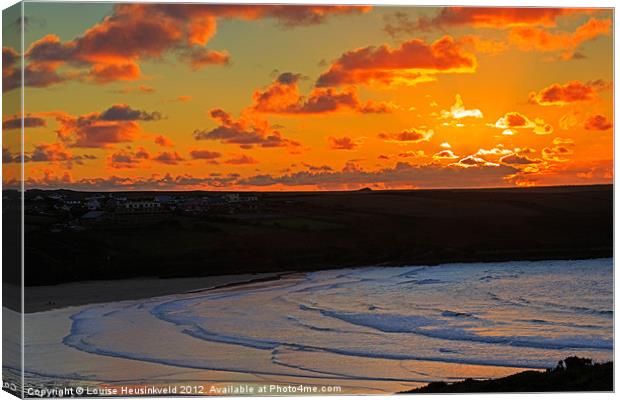 Sunset over the Gannel and Crantock Canvas Print by Louise Heusinkveld