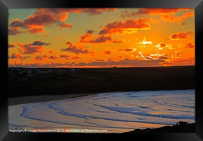 Sunset over the Gannel and Crantock Framed Print by Louise Heusinkveld