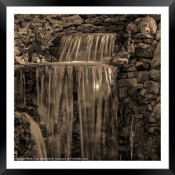 Rocky Waterfall Black and White Framed Mounted Print by Michael Waters Photography